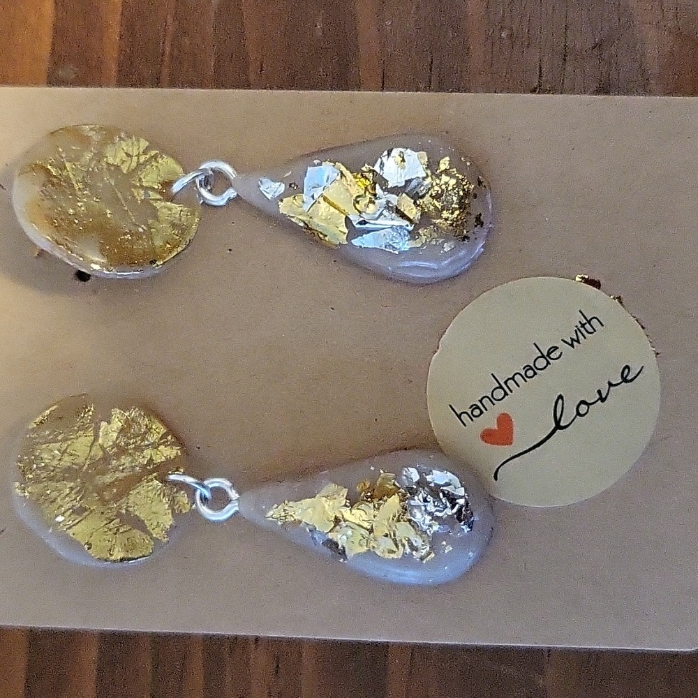 Earrings, silver, gold, pale pink